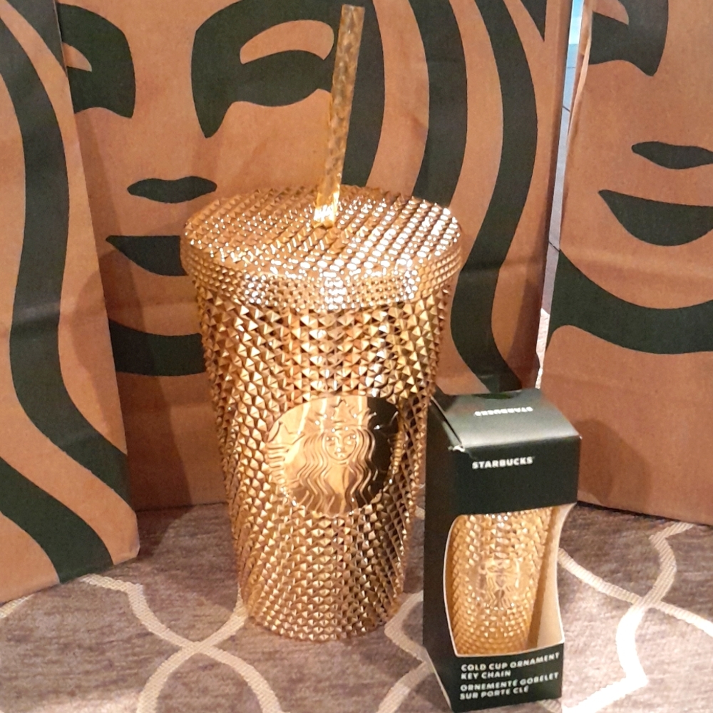Newest Starbucks Diamond Bling Tumbler 16oz Grande and Keychain/Ornament 2pc Set